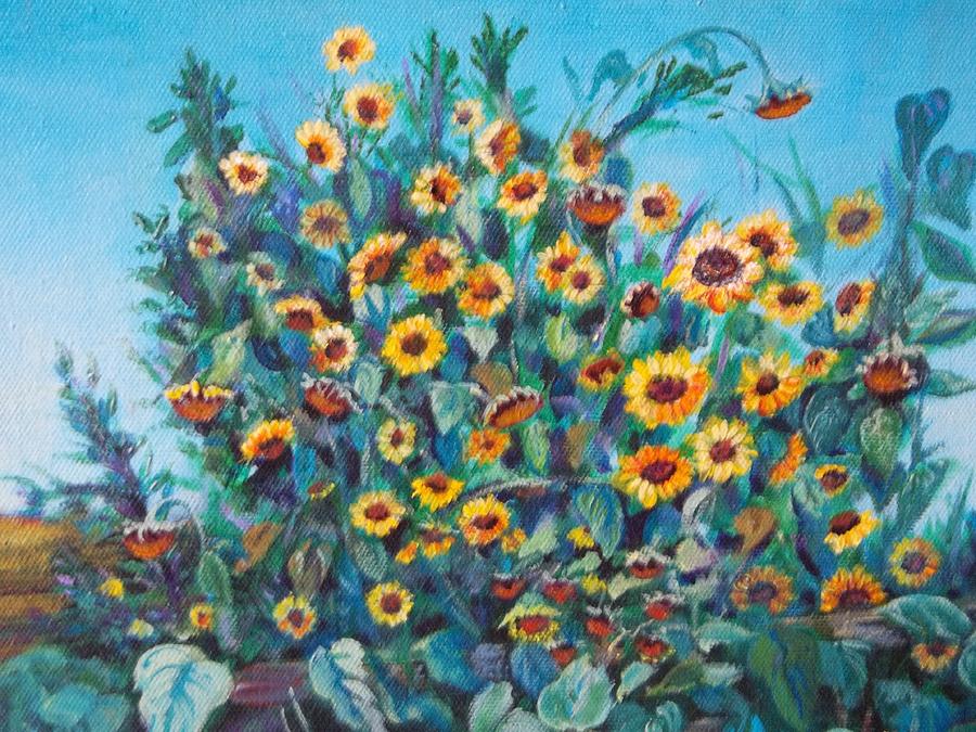 Polk Farm Sunflowers Painting by Linda Markwardt