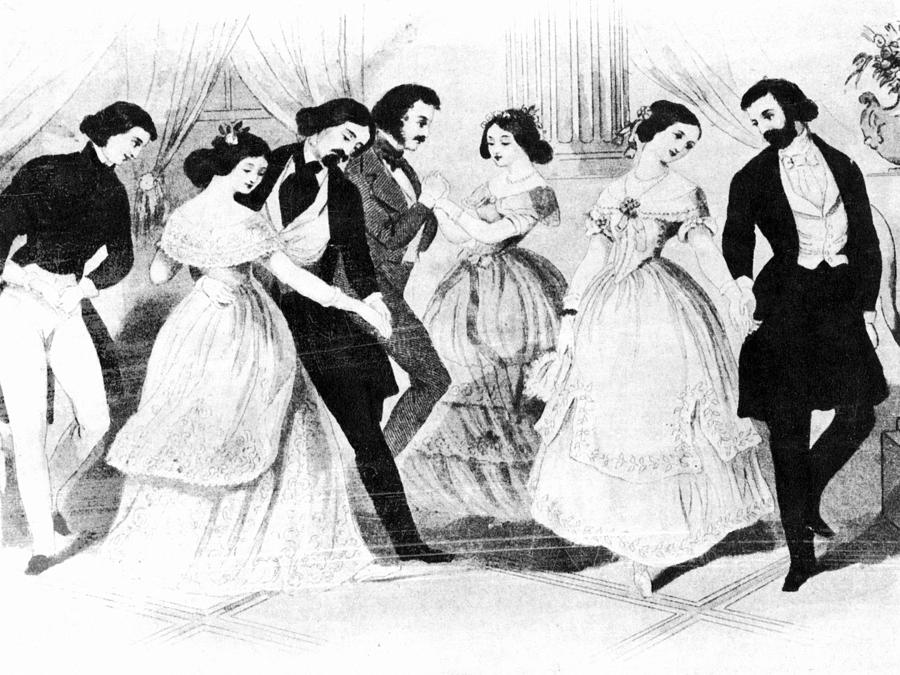 Polka Dancing, 1848 Painting by Granger