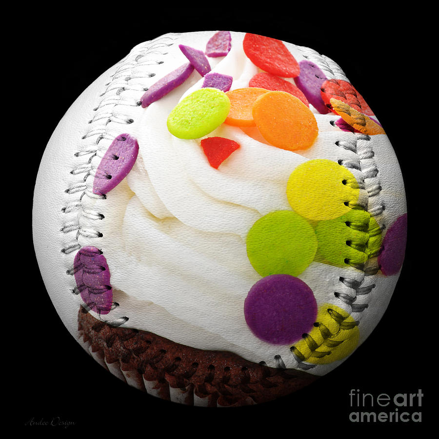 Baseball Photograph - Polka Dot Cupcake Baseball Square by Andee Design