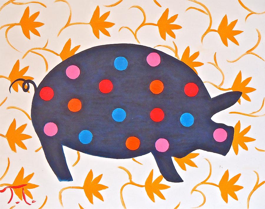 Polka Dot Pig Painting by Troy Thomas