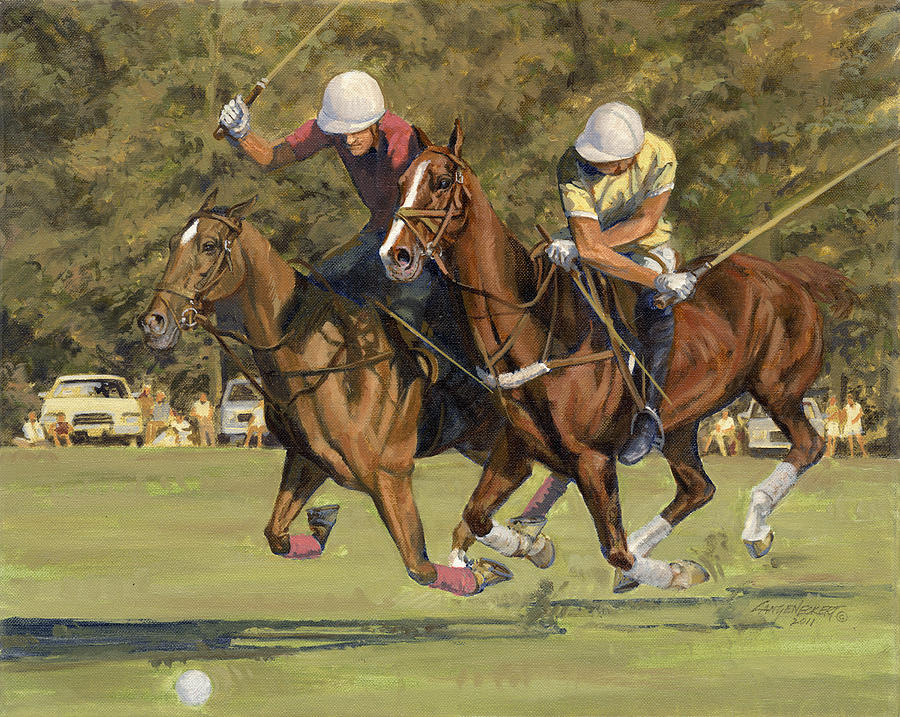 Horse Painting - Polo Players by Don  Langeneckert