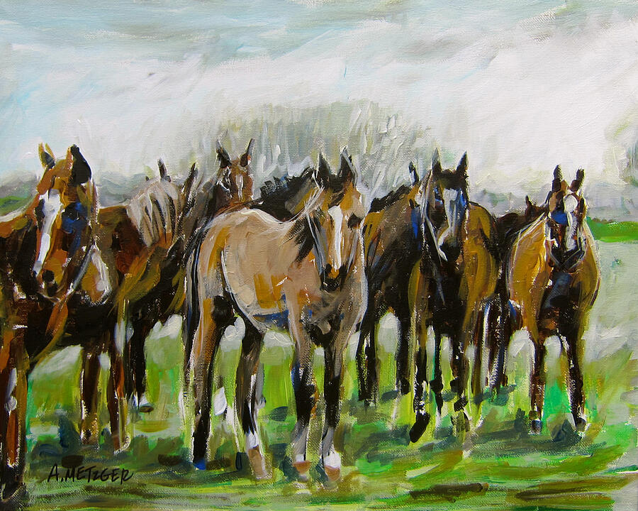 Polo Ponies Painting by Alan Metzger