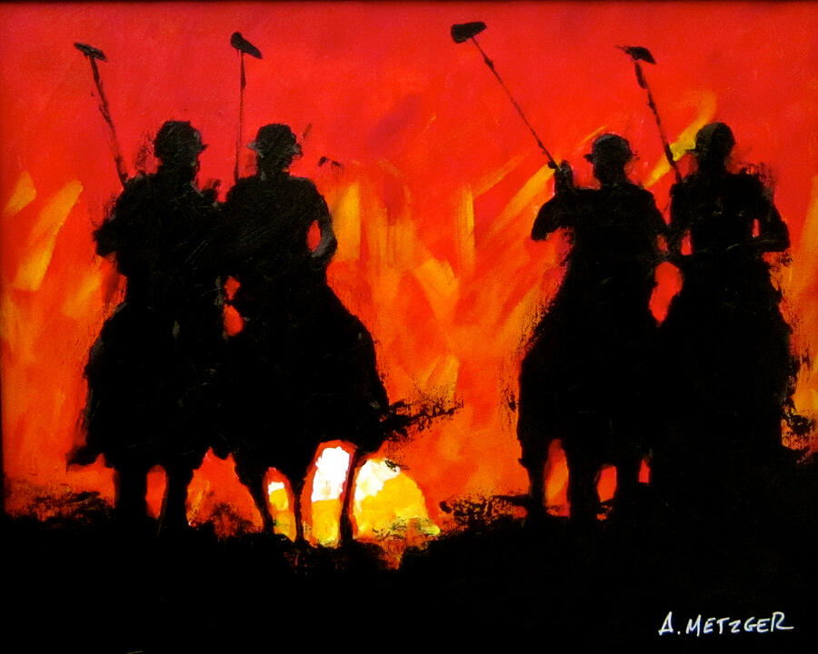 Horse Painting - Polo Sunset by Alan Metzger