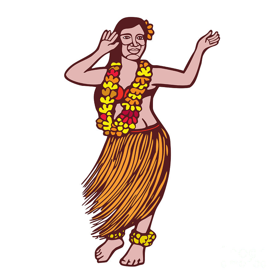 Polynesian Digital Art - Polynesian Dancer Grass Skirt Linocut by Aloysius Patrimonio