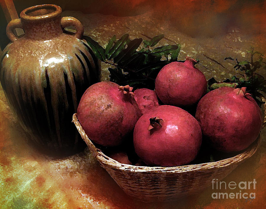 Still Life Photograph - Pomegranate Basket and Clay Jar by Peter Awax