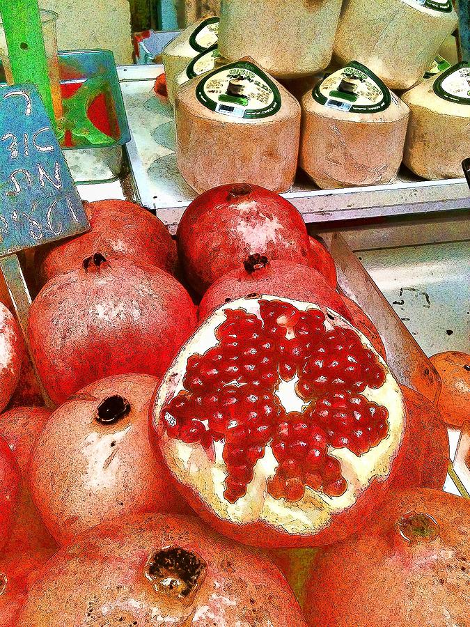 Cheese Photograph - Pomegranates in Open Market by Lesa Fine