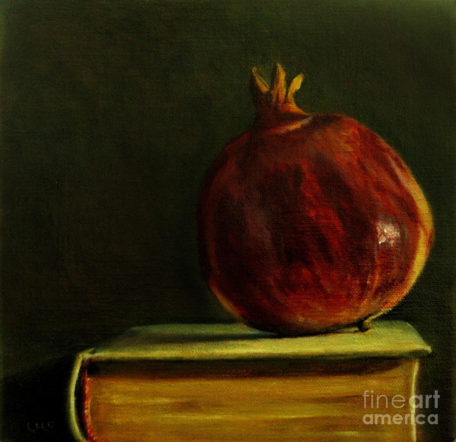 Pomegranate on Book Painting by Ulrike Miesen-Schuermann