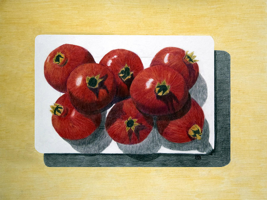 Pomegranates on a Plate Painting by Barbara J Blaisdell