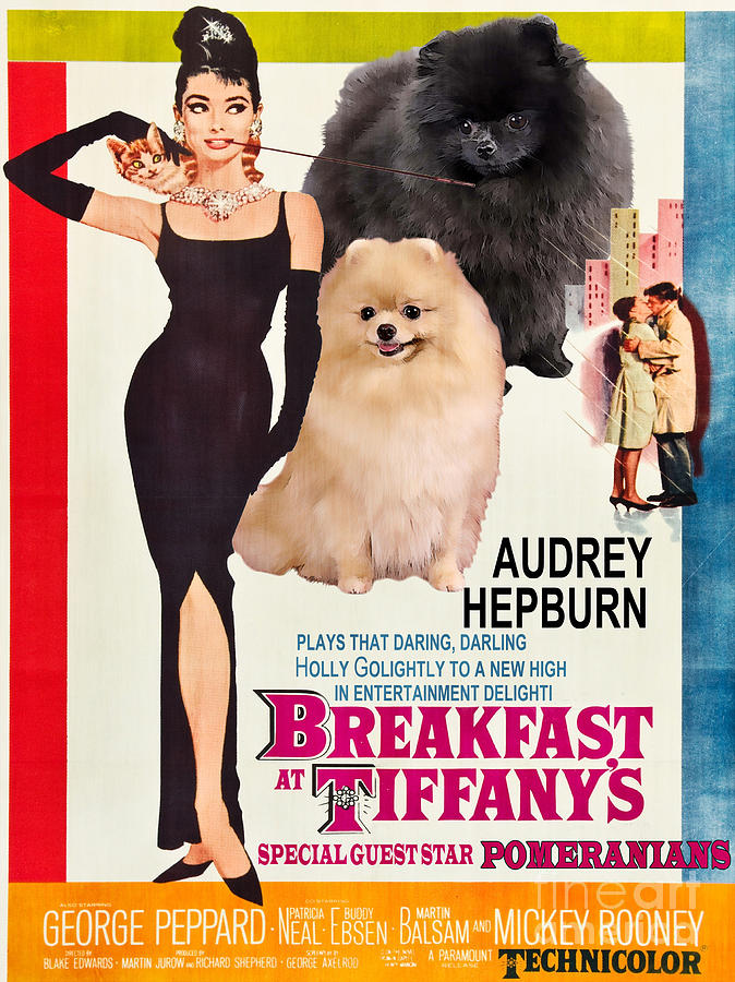 Pomeranian Art Canvas Print - Breakfast at Tiffany Movie Poster Painting by Sandra Sij