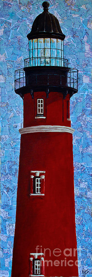 Map Mixed Media - Ponce Inlet Lighthouse by Melissa Fae Sherbon