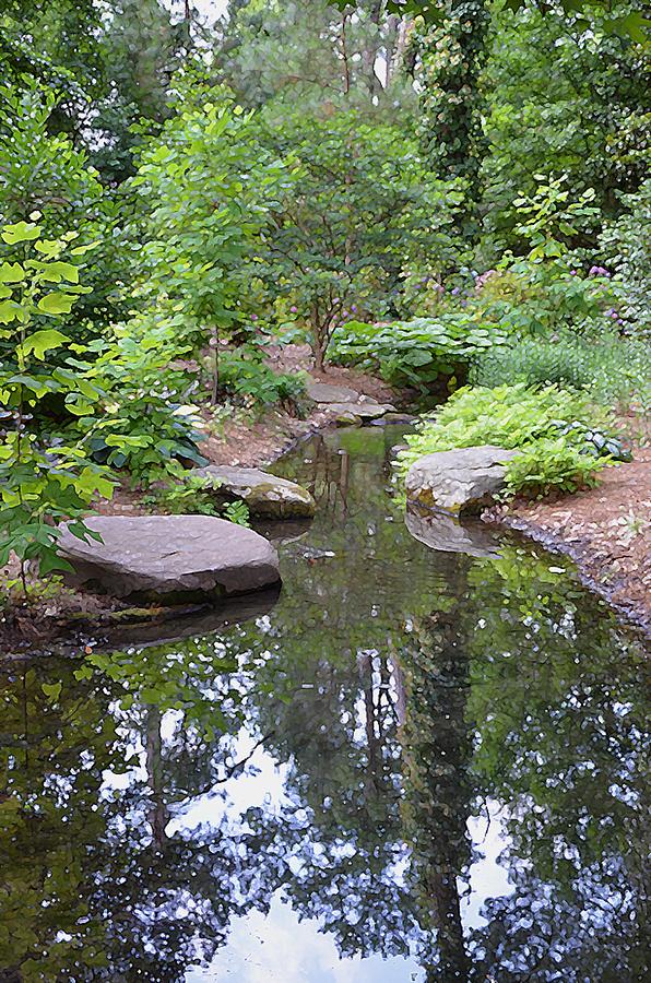Pond at Norfolk Botanical Garden 1 Painting by Jeelan Clark