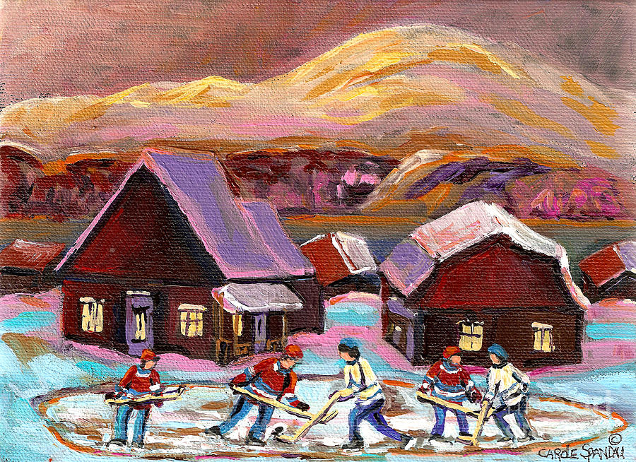 Pond Hockey Cozy Winter Scene Painting by Carole Spandau
