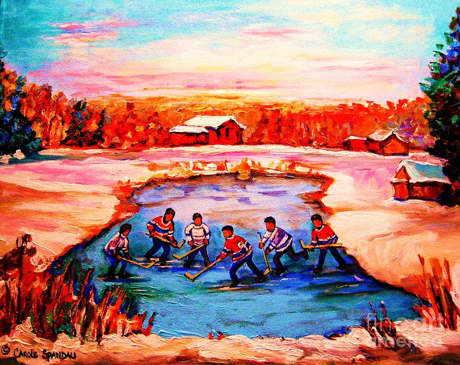 Pond Hockey Game By Montreal Hockey Artist Carole Spandau Painting by Carole Spandau