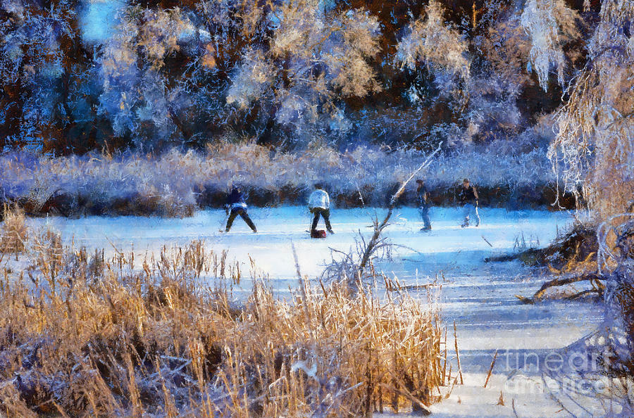 Pond Hockey - Painterly Photograph by Les Palenik