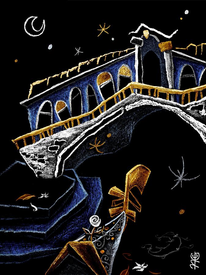 PoNTe Di RiALTo - Grand Canal Venise Gondola Illustration Drawing by Arte Venezia