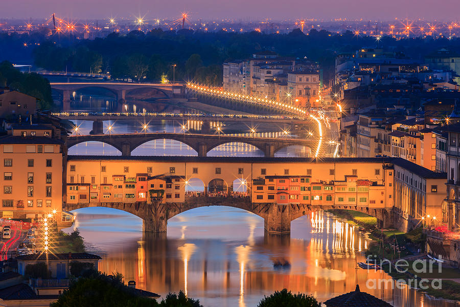 Ponte Vecchio after sunset Photograph by Henk Meijer Photography