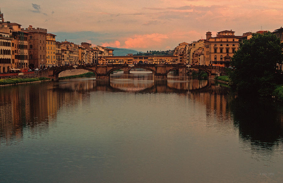 Bridge Photograph - Ponte Vecchio Reflections by Kathy Yates