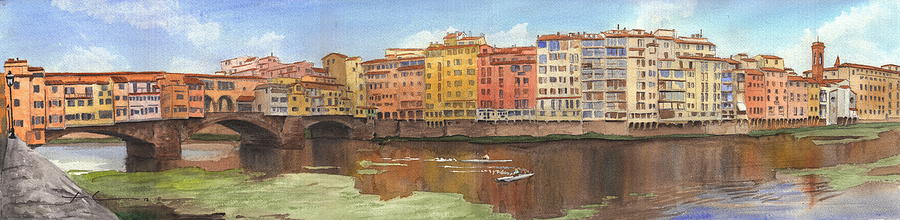 Ponte Vecchio Watercolor Portrait Drawing by Mike Theuer - Fine Art America