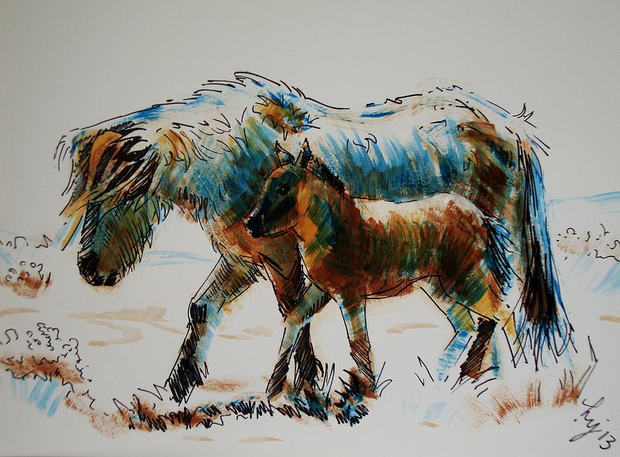 Pony and Foal Painting by Mike Jory