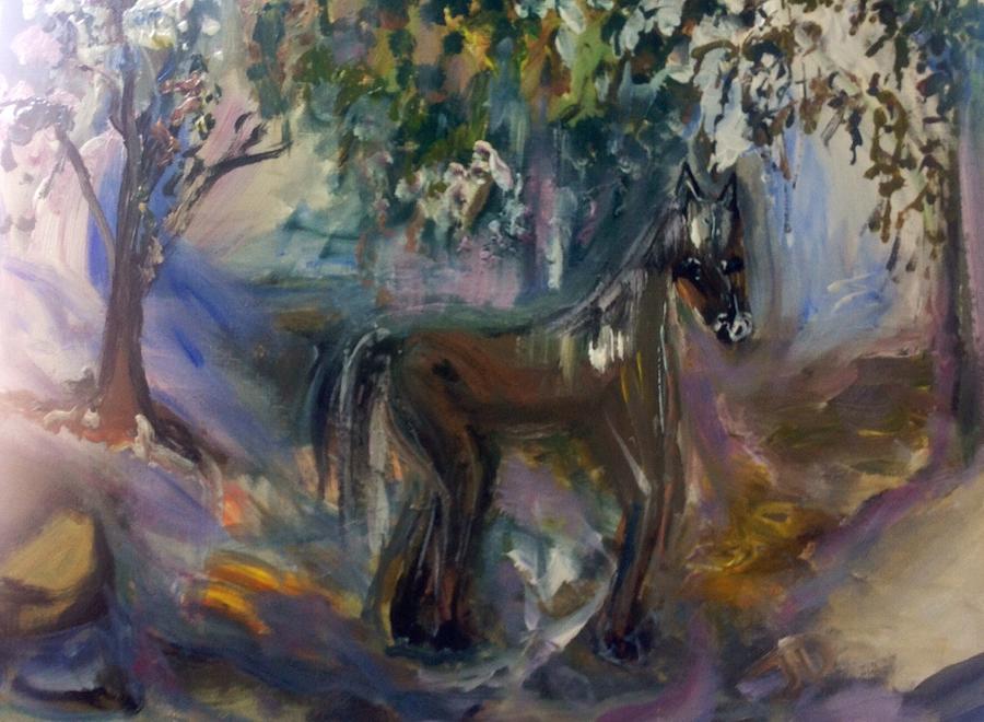 Pony and the babbling brook  Painting by Judith Desrosiers