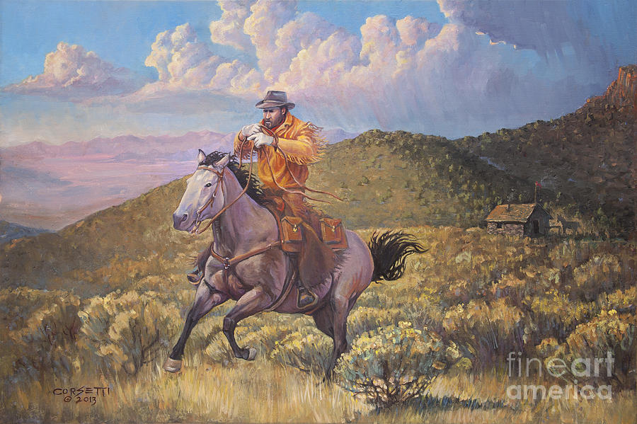 Horse Painting - Pony Express Rider at Look Out Pass by Robert Corsetti