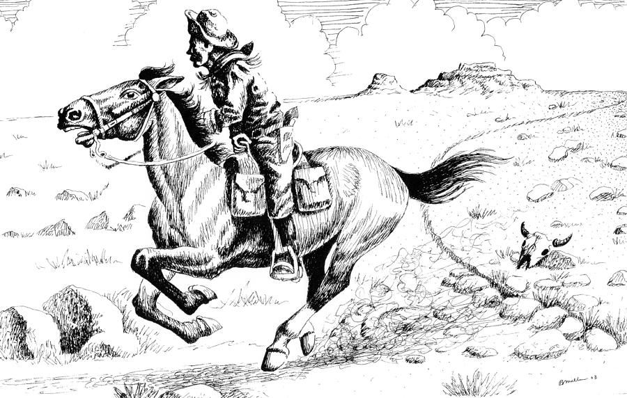 Pony Express Rider Drawing by Bern Miller