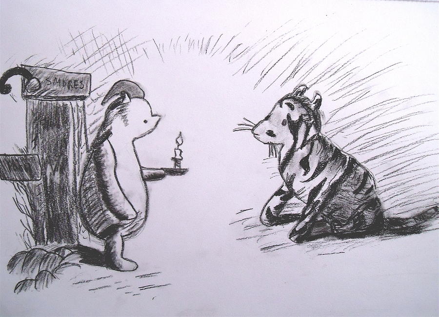 Black And White Drawing - Pooh and Tigger by Jessica Lee Sanders