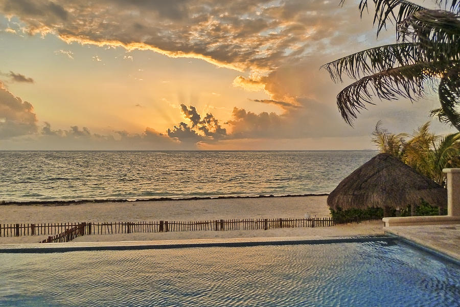 Pool and Beach and Ocean at Sunrise Photograph by Betty Eich
