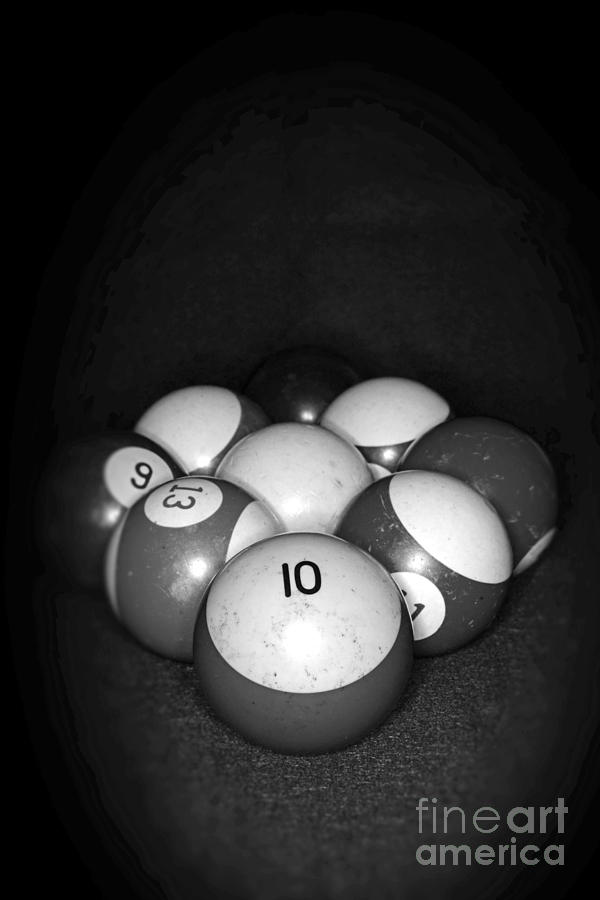 Sports Photograph - Pool Balls in black and white by Paul Ward