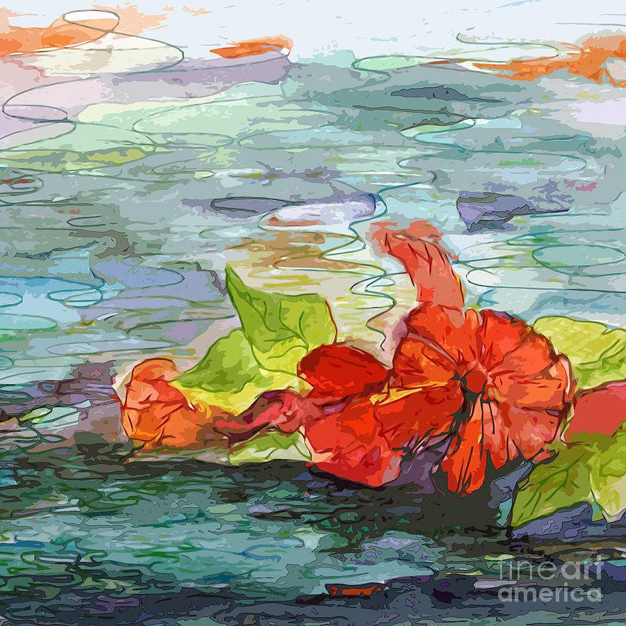Pool Flowers Modern Art Painting by Ginette Callaway