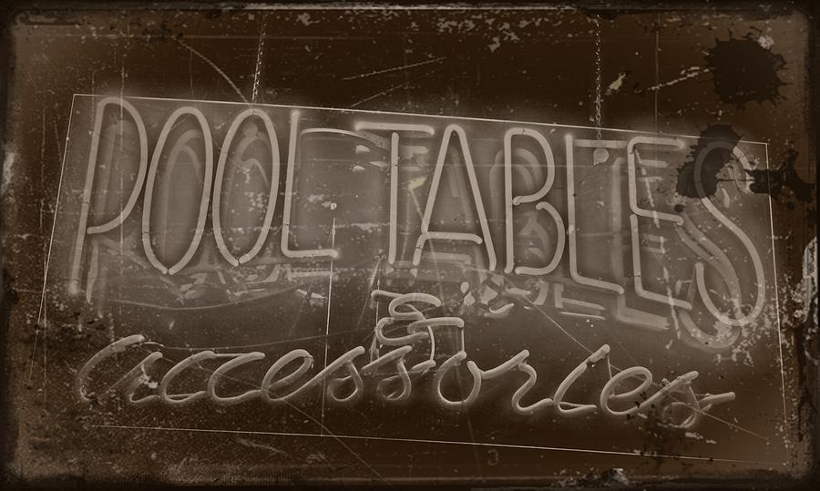 Pool Tables and Accessories - Vintage Neon Sign Photograph by Steven Milner