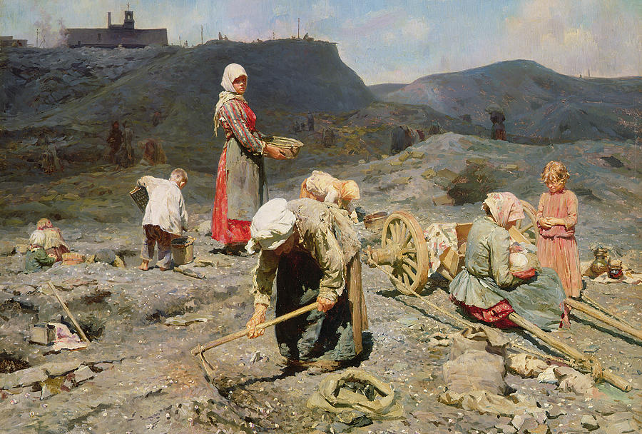 Landscape Painting - Poor People Gathering Coal at an Exhausted Mine by Nikolaj Alekseevich Kasatkin
