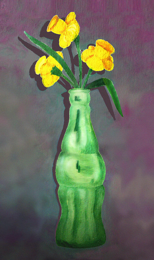 Pop Bottle Daffodil Painting by Ginny Schmidt