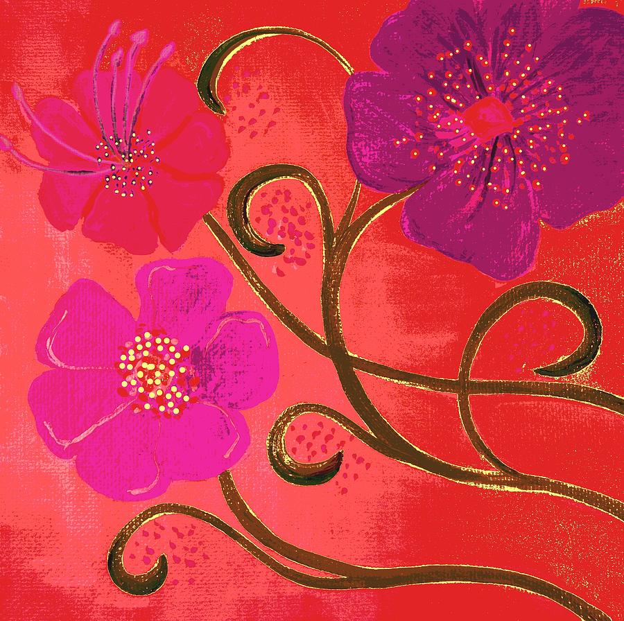 Pop Spring Purple Flowers Painting by Linda Bailey