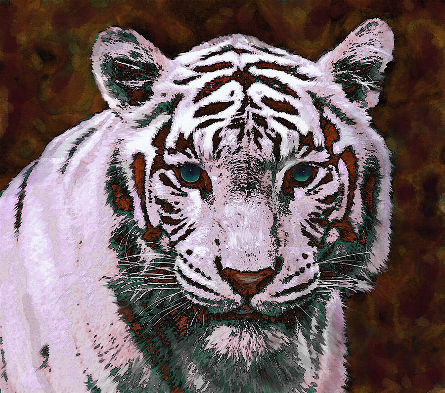 Popart White Tiger- Larger Digital Art by Jane Schnetlage