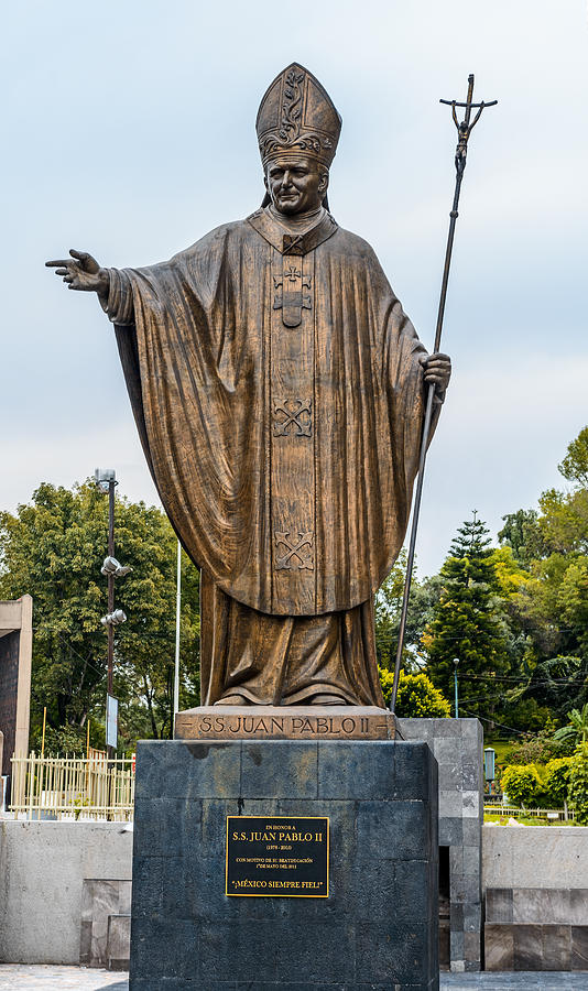 Pope John Paul monument beside Old basilica in Guadalupe Mexico Photograph by Marek Poplawski