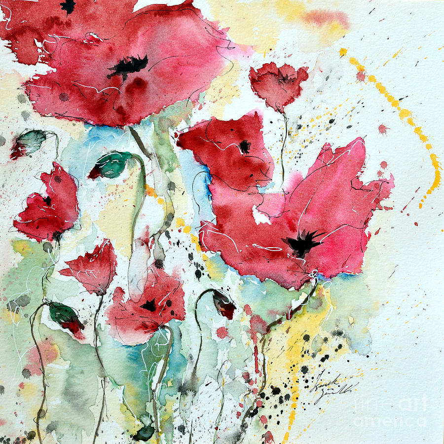 Flower Painting - Poppies 05 by Ismeta Gruenwald