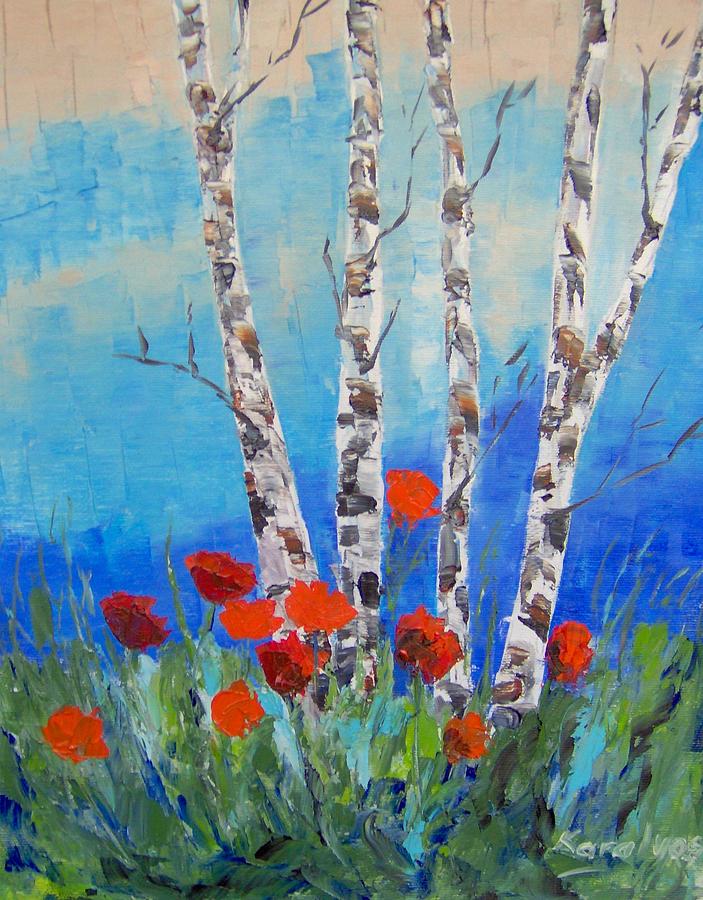 Nature Painting - Poppies and birchs by Maria Karalyos