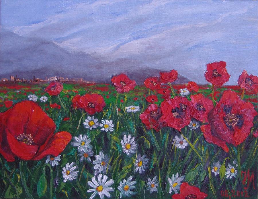 Poppies and daisies Painting by Nina Mitkova