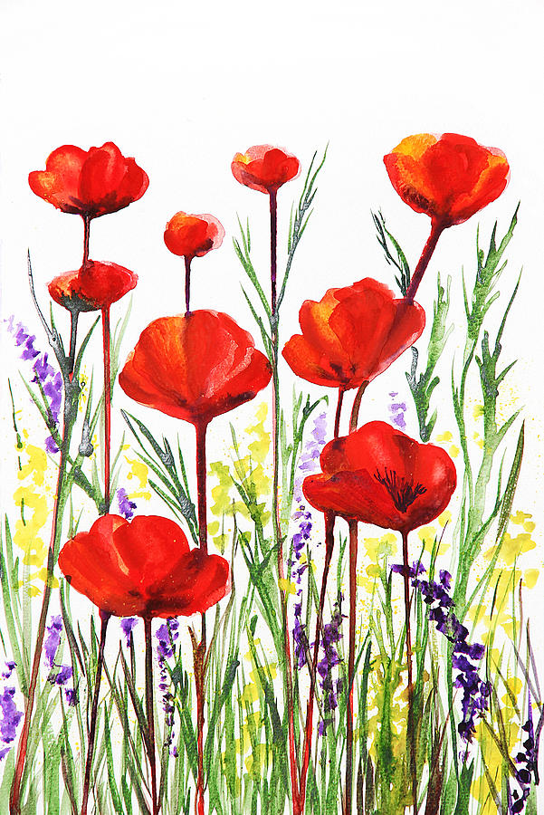 Poppy Painting - Poppies and Lavender  by Irina Sztukowski