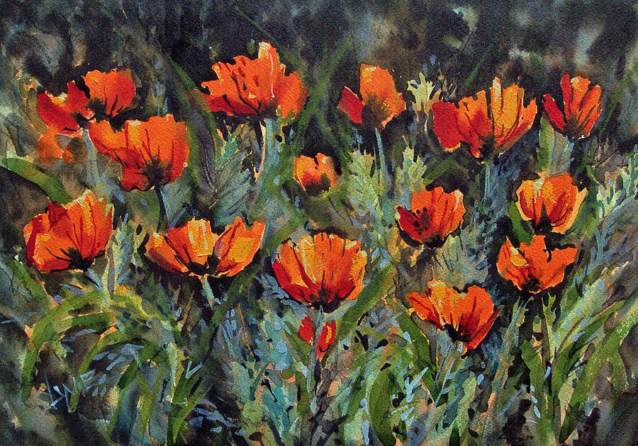 Poppies at Manito Park Painting by Lynne Haines