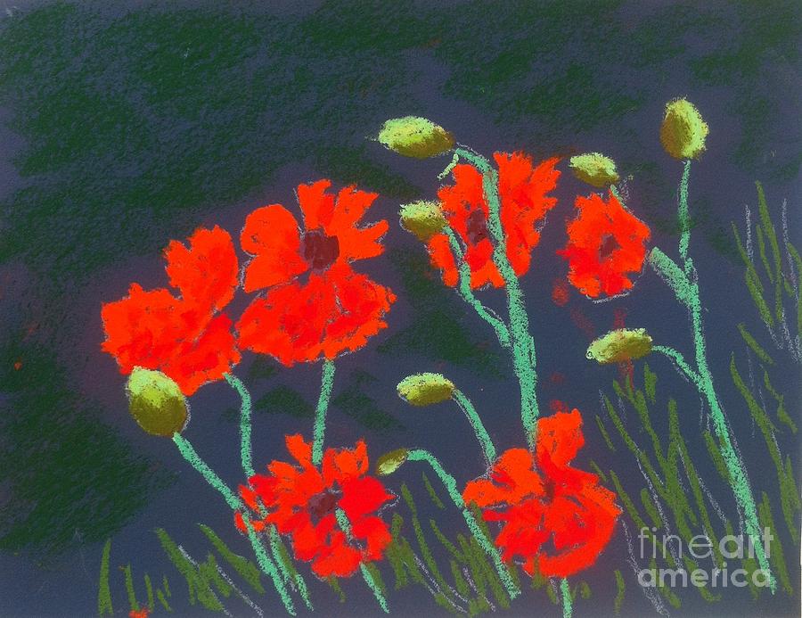 Poppies by the sea Pastel by Rae  Smith