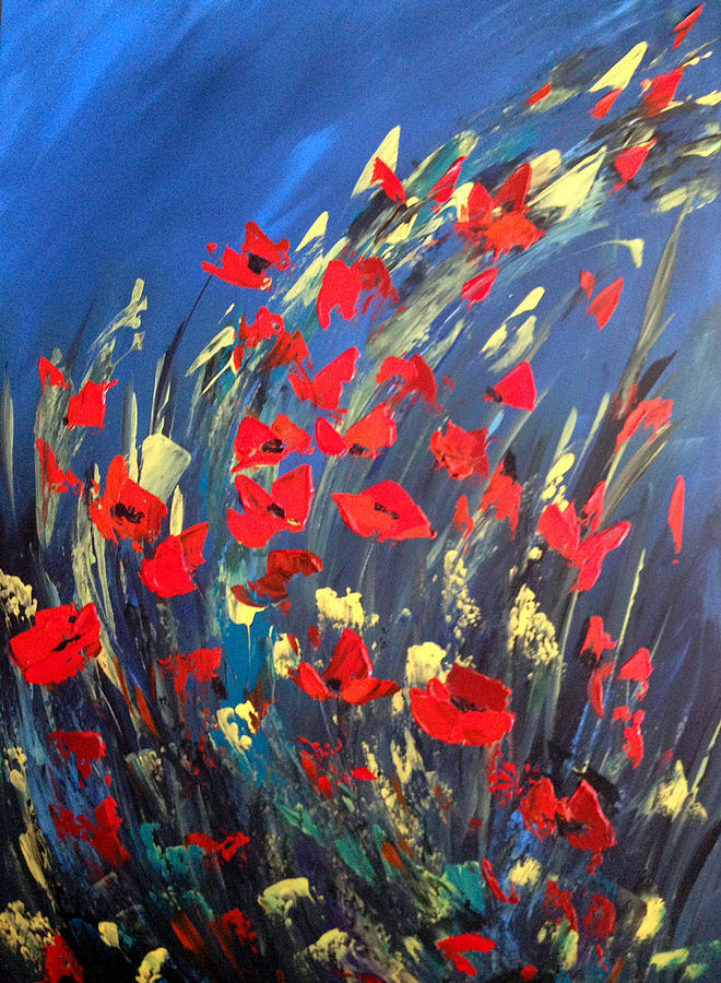 Poppies Field on A Windy Day Painting by Dorothy Maier