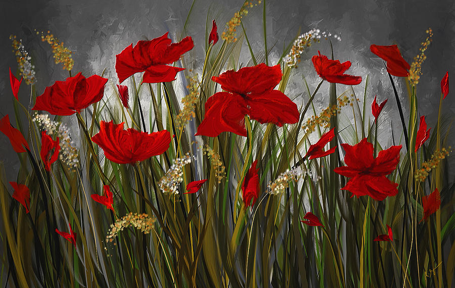 Poppies Galore - Poppies At Night Painting Painting by Lourry Legarde