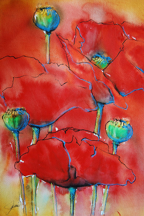 Poppies II Painting by Jani Freimann