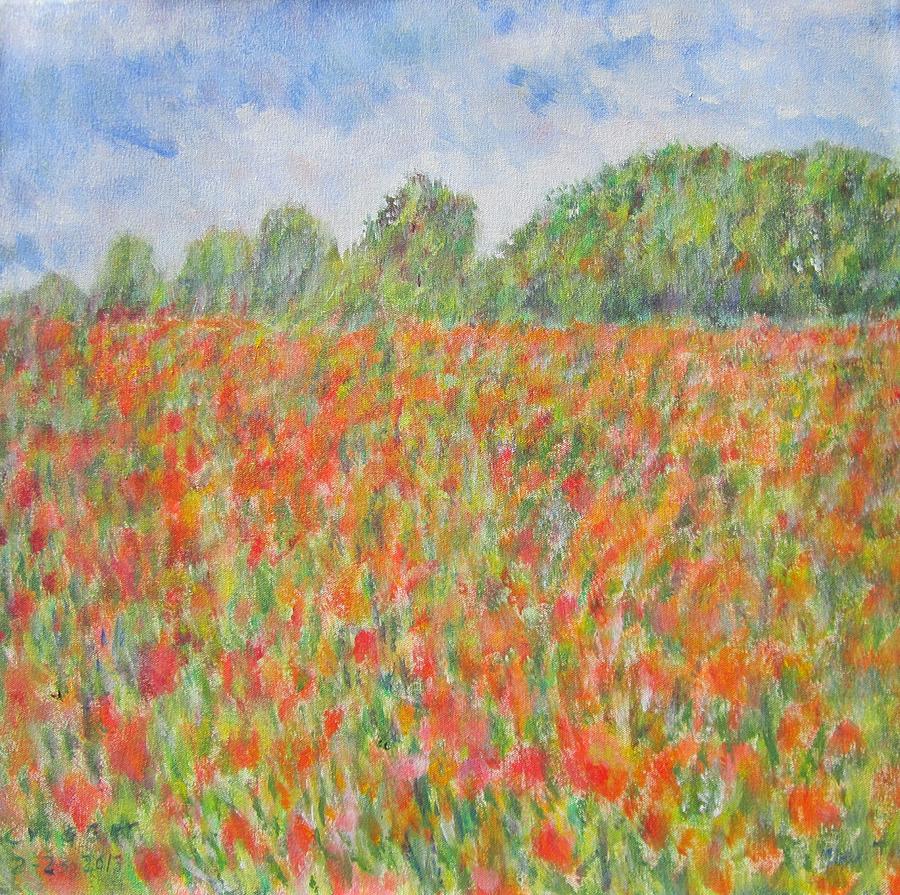 Poppies in a Field in Afghanistan Painting by Glenda Crigger