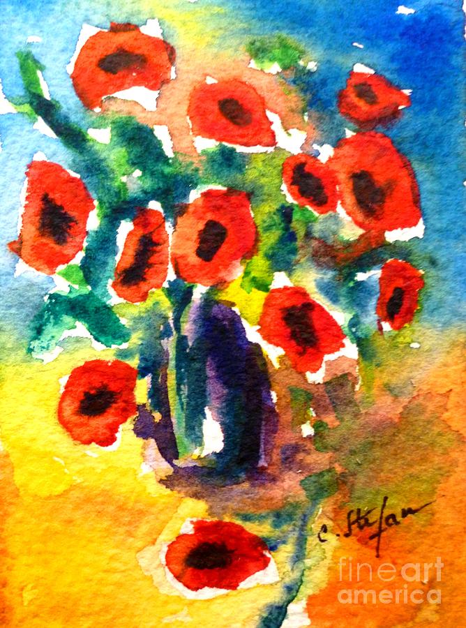 Poppies in a Vase Painting by Cristina Stefan