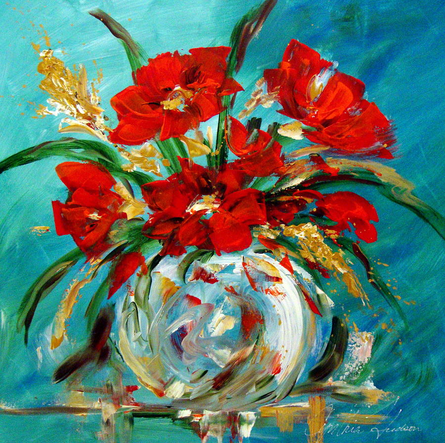 Poppies In A Vase Painting by Cynthia Hudson