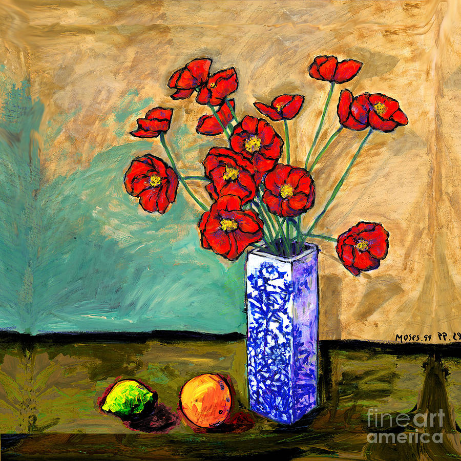 Poppies In A Vase Painting by Dale Moses