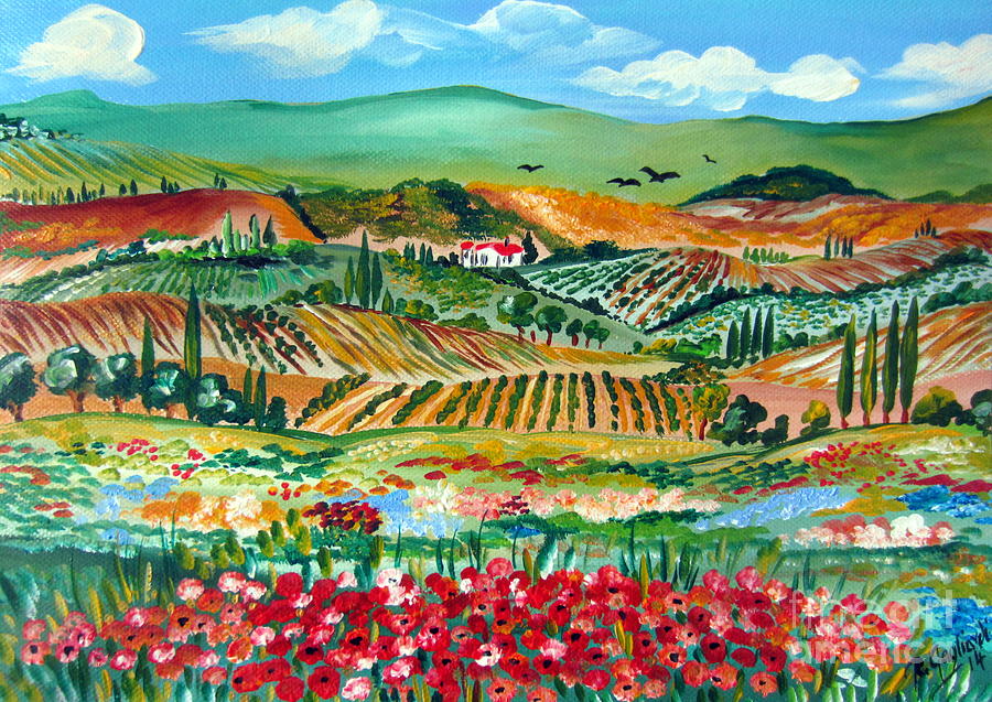 Poppies in Chianti Tuscany Painting by Roberto Gagliardi